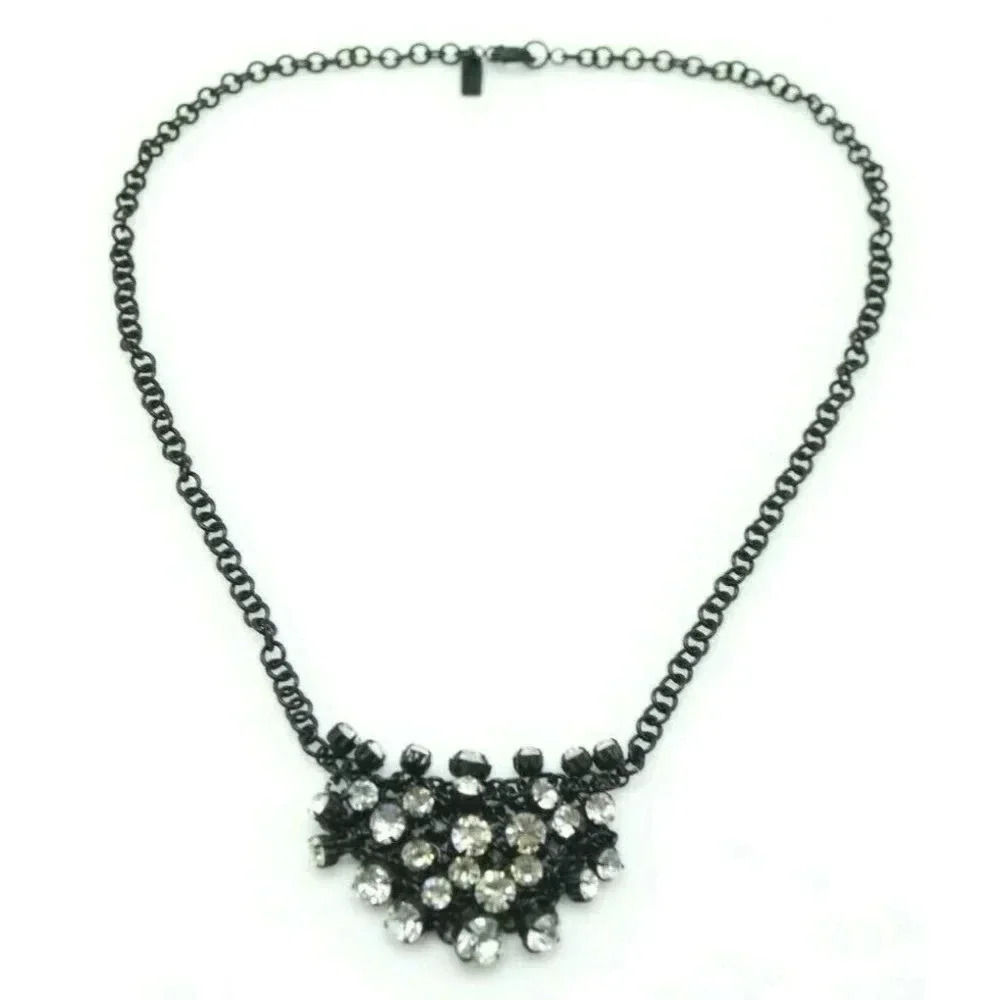 1937 By Madewell J Crew Clear Rhinestone Black Metal Statement Cluster Necklace